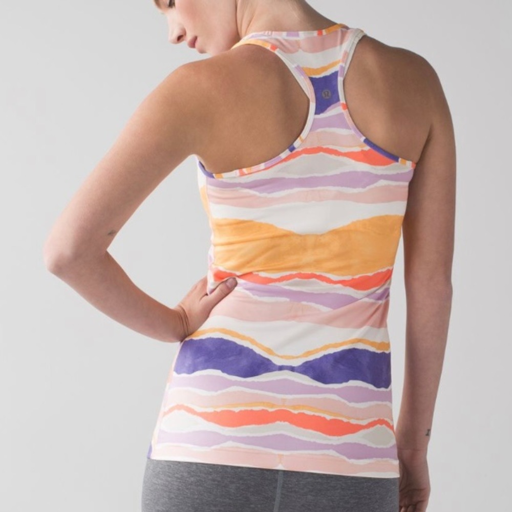 LULULEMON CRB Cool Racerback Beacher Stripe White Iris Flower Tank Size 6